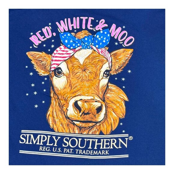 Simply Southern 2XL Red White & Moo Graphic Tee Shirt Cow Patriotic New Years - Picture 1 of 6